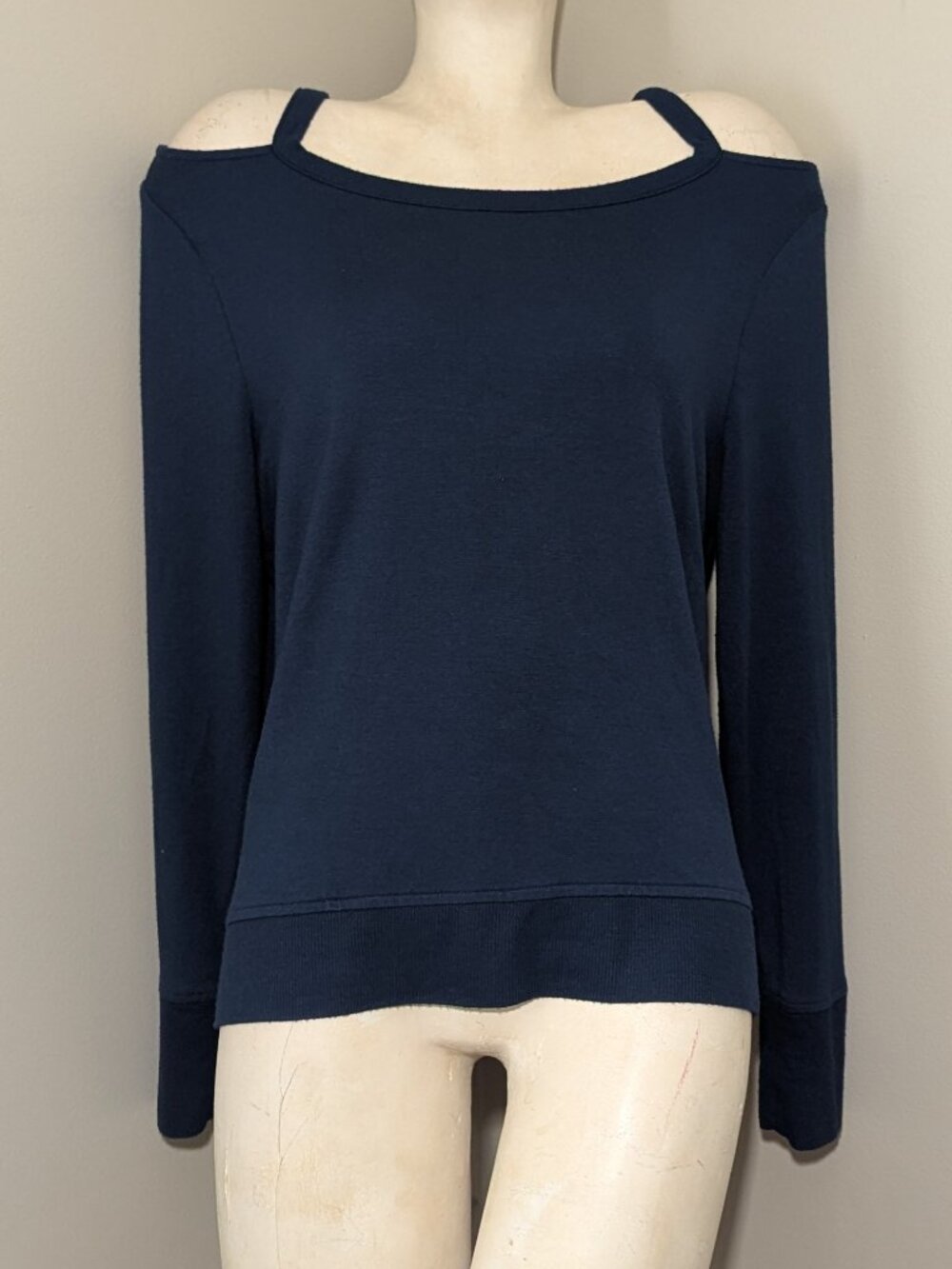 Athleta Studio Barre Cold Shoulder Modal Top Navy L - Picture 2 of 7